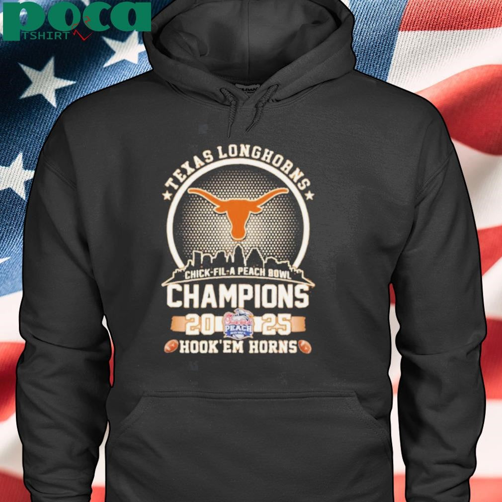 Texas Longhorns Football Chick Fil A Peach Bowl Champions 2025 Hook’Em Horns Skyline Shirt