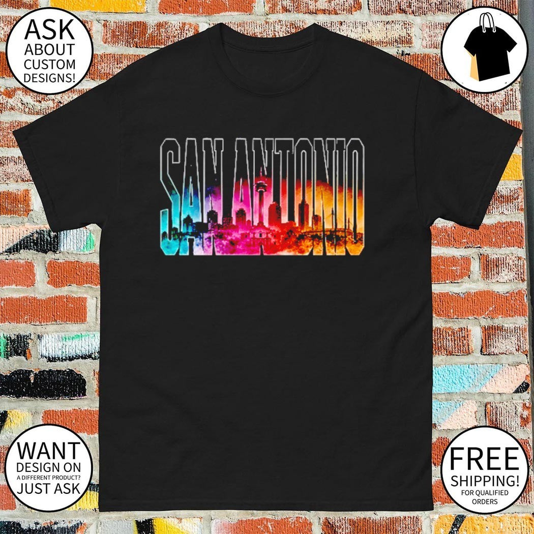 Texas city skyline landmark monument San Antonio Spurs shirt