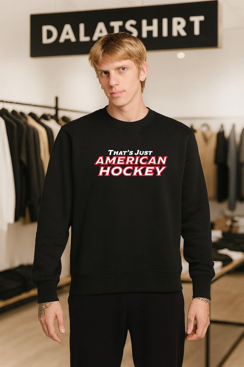 That’s Just American Hockey text graphic shirt