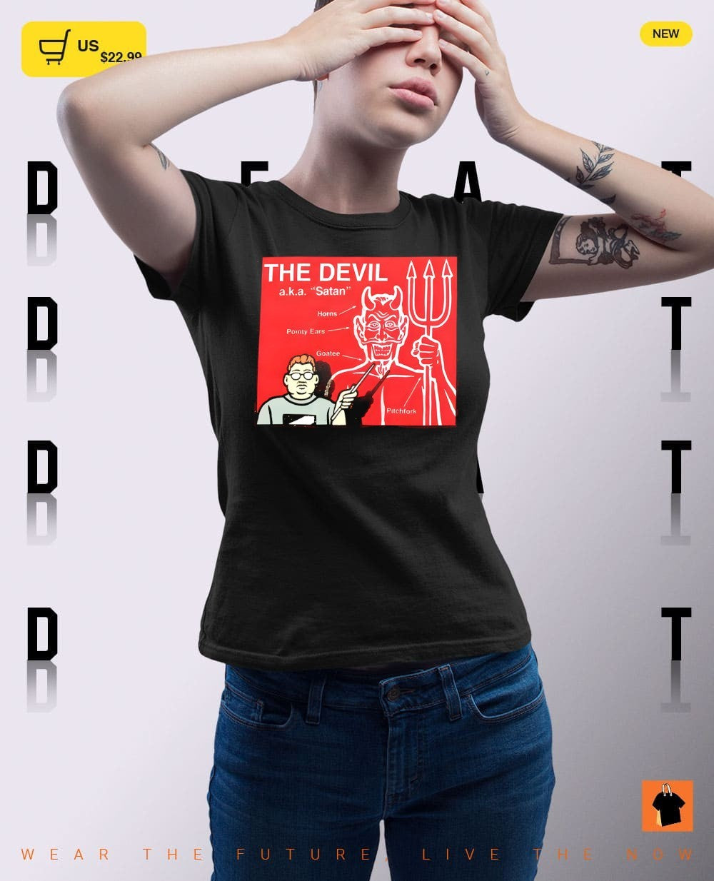 The Devil aka Satan horns pointy ears goatee pitchfork shirt