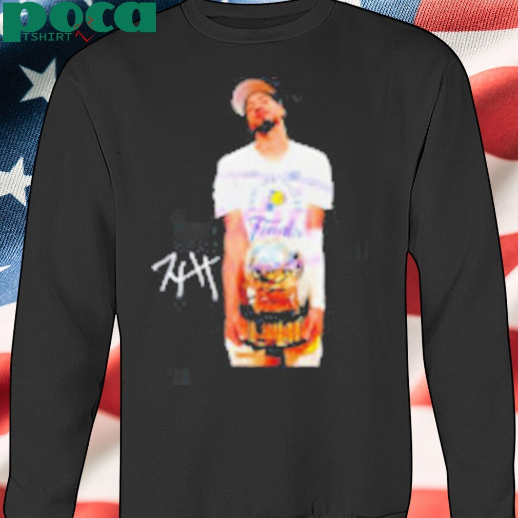 Tyrese Haliburton holding trophy Indiana Pacers 2025 NBA Finals signature shirt