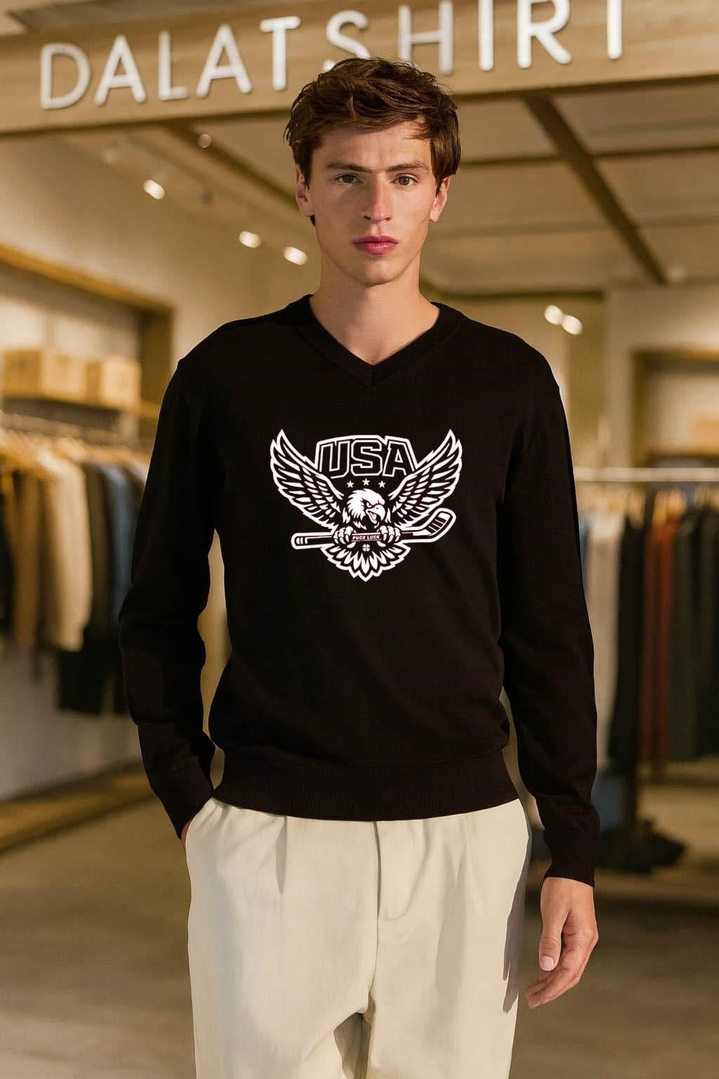 USA Eagle Clutching Hockey Stick Puck Luck shirt