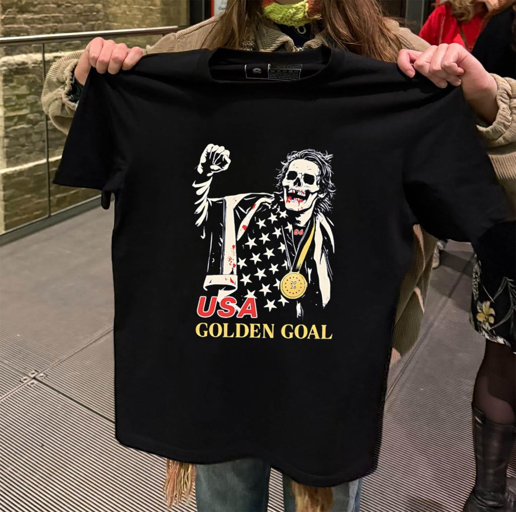 USA Golden Goal Skeleton with Gold Medal and Flag shirt