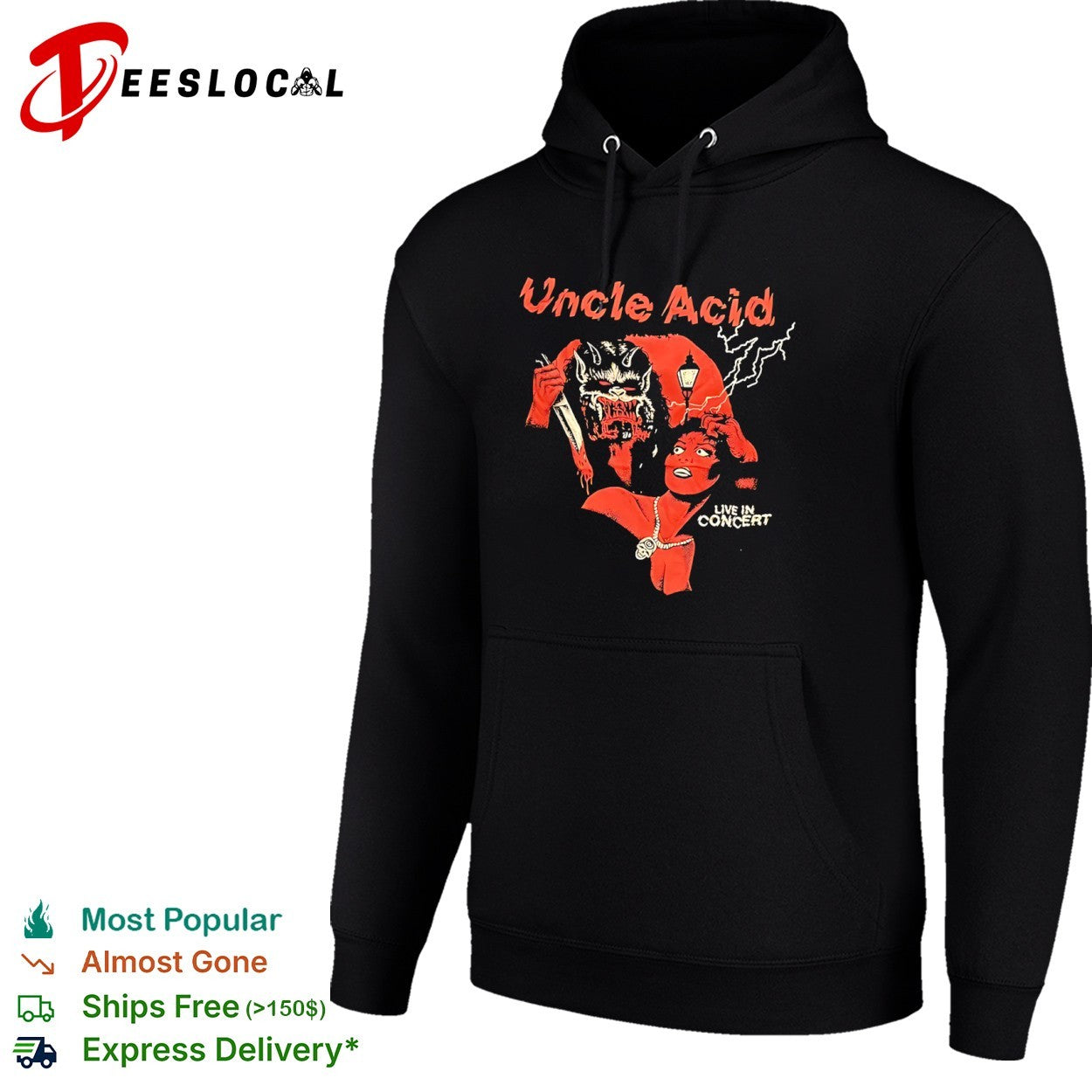 Uncle Acid live in concert horror monster skull necklace black occult doom metal shirt