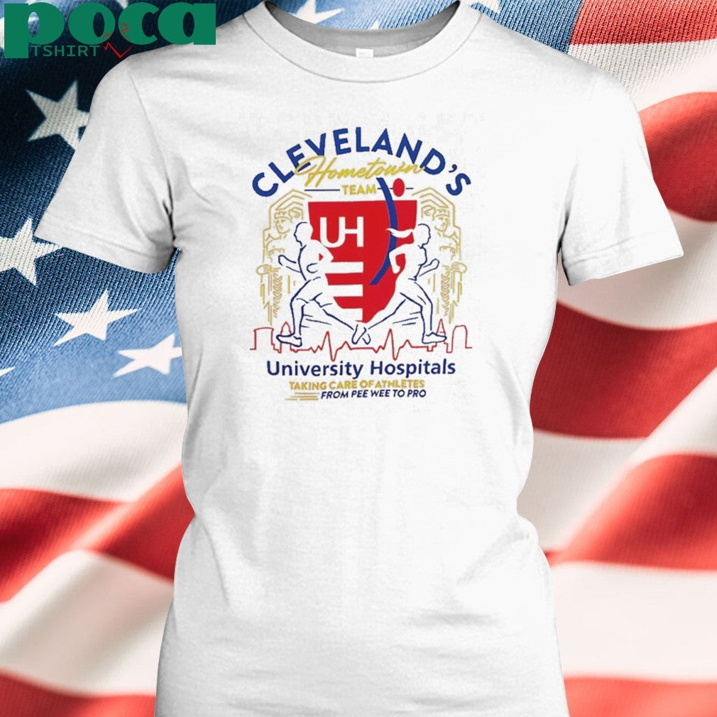 University Hospitals Cleveland running taking care of athletes from Peewee to pro shirt
