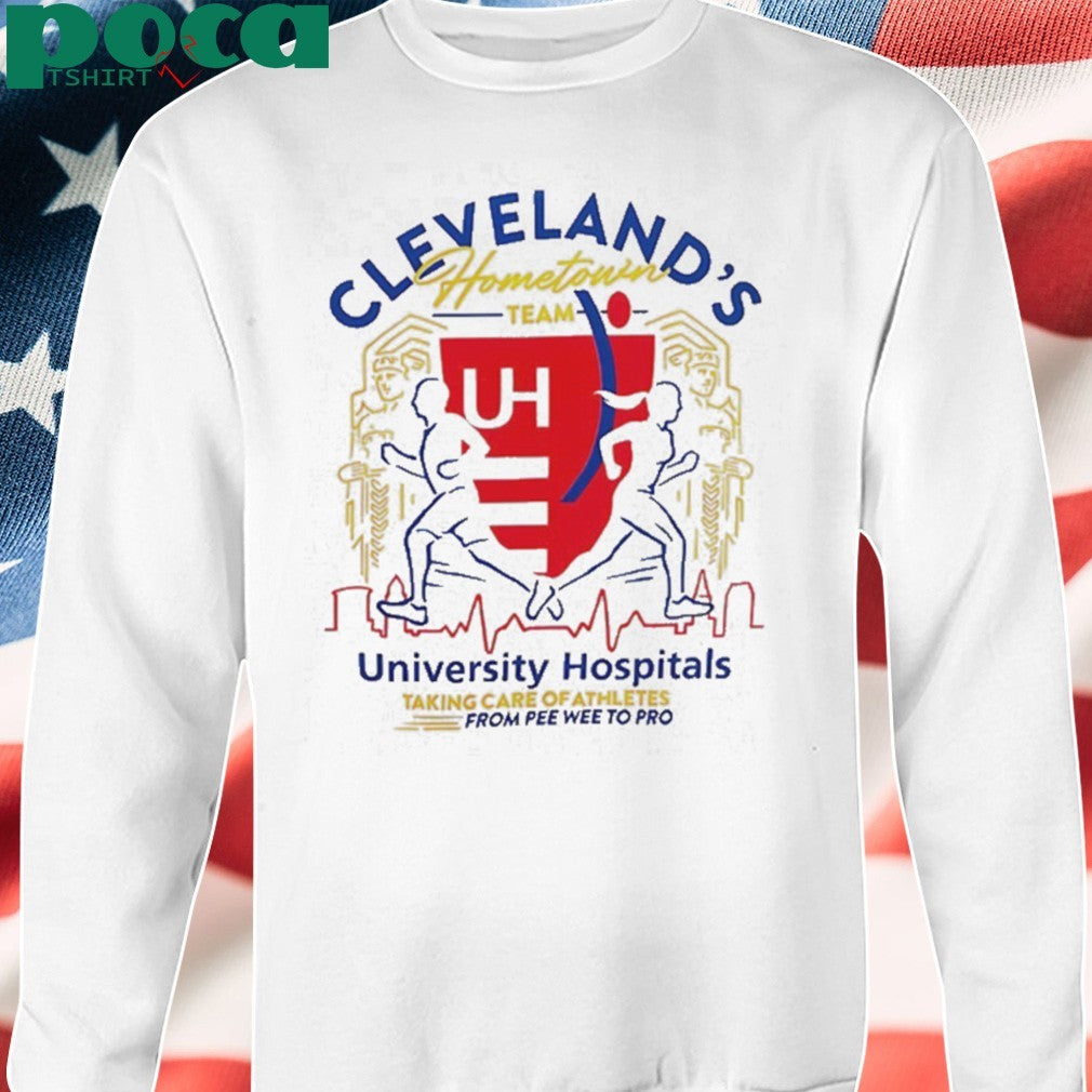 University Hospitals Cleveland running taking care of athletes from Peewee to pro shirt