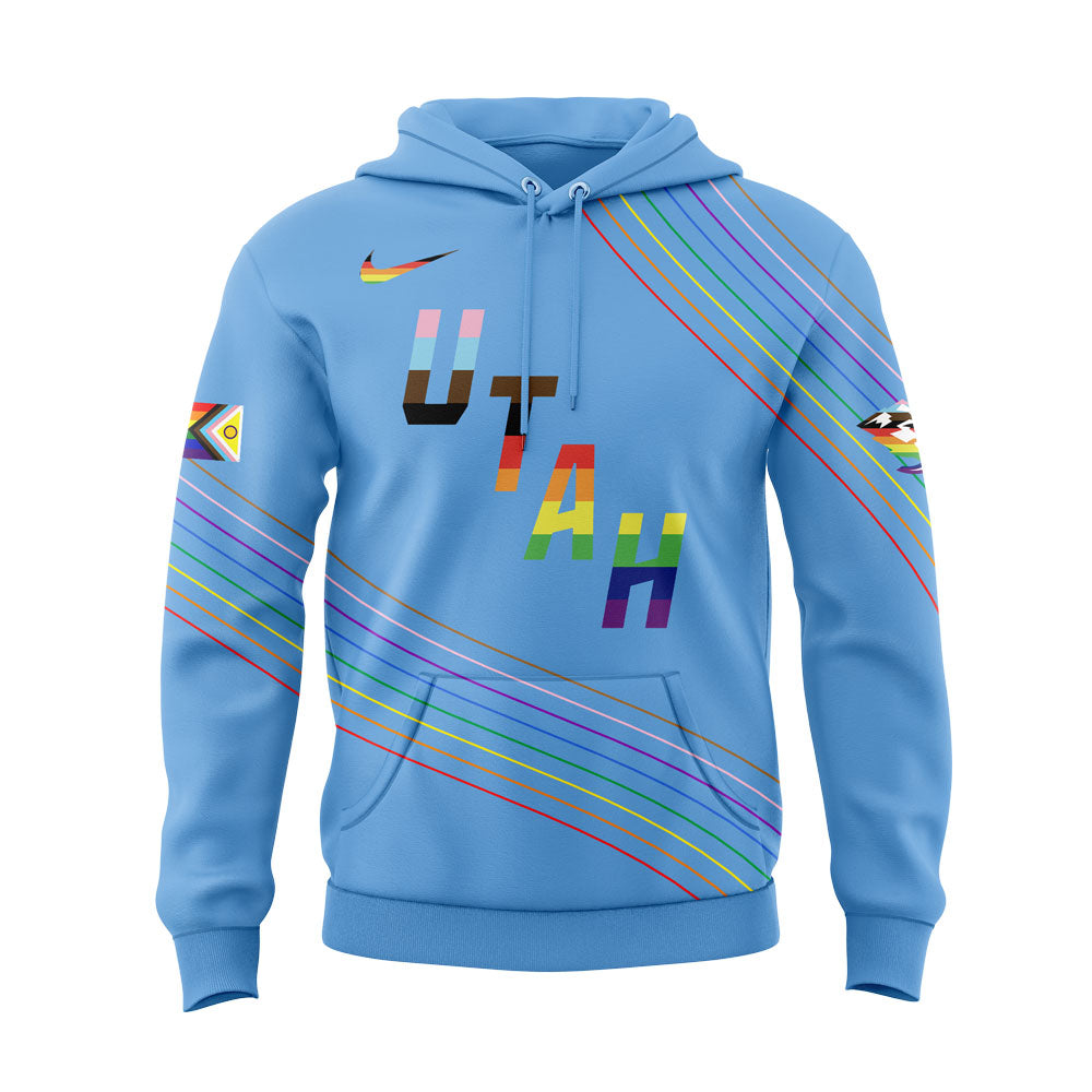 Utah Mammoth X Happy Pride Month Custom Name Blue Hoodie