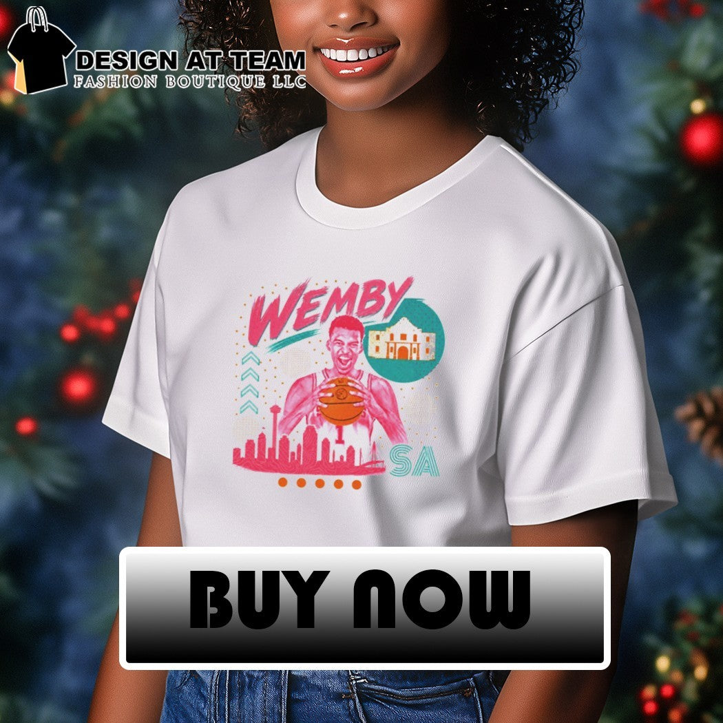 Victor Wembanyama basketball player San Antonio skyline Alamo Wemby SA shirt