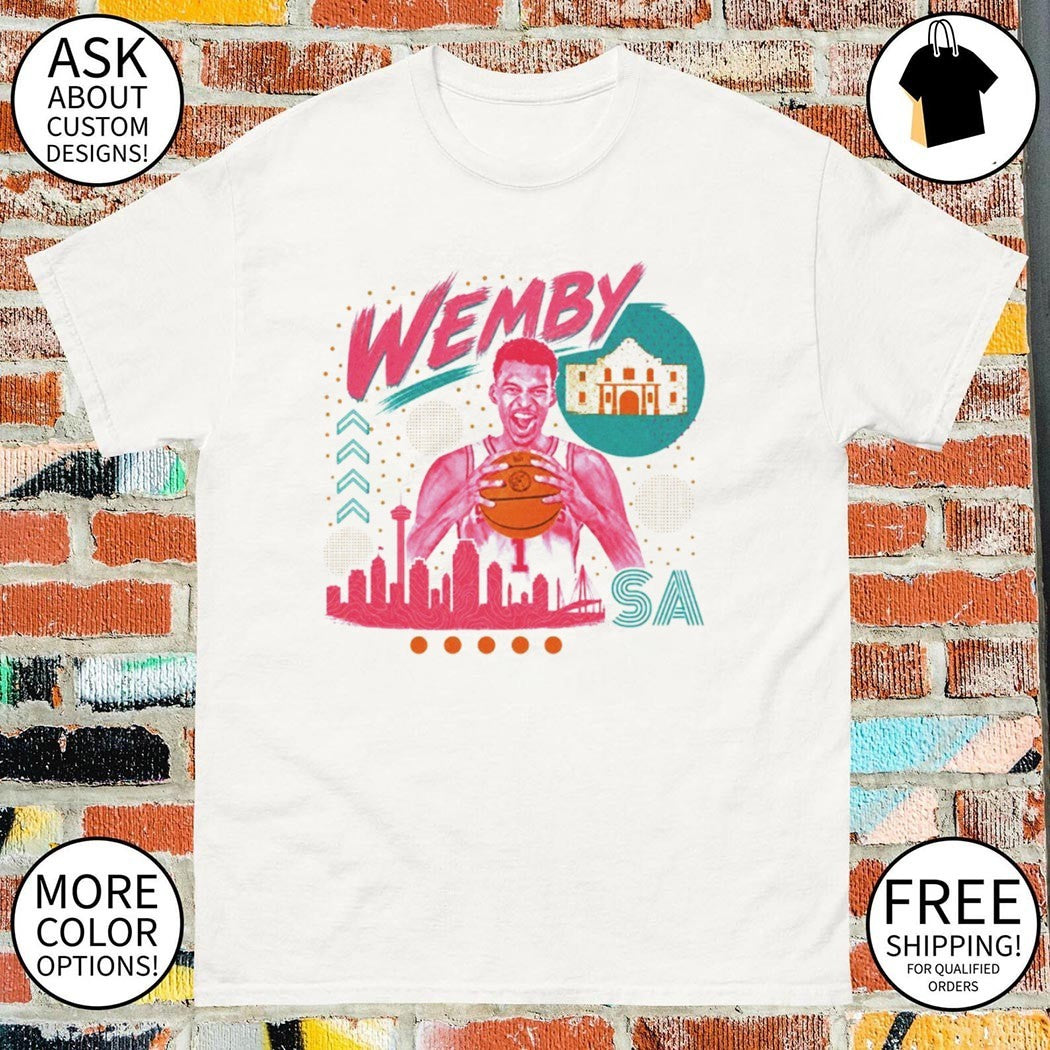 Victor Wembanyama basketball player San Antonio skyline Alamo Wemby SA shirt