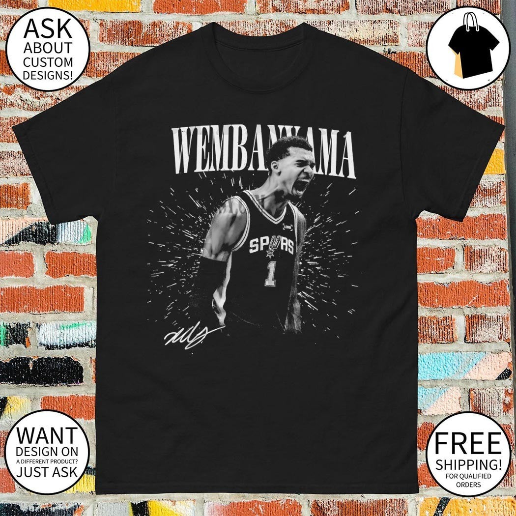 Victor Wembanyama celebration San Antonio Spurs Basketball NBA signature retro shirt