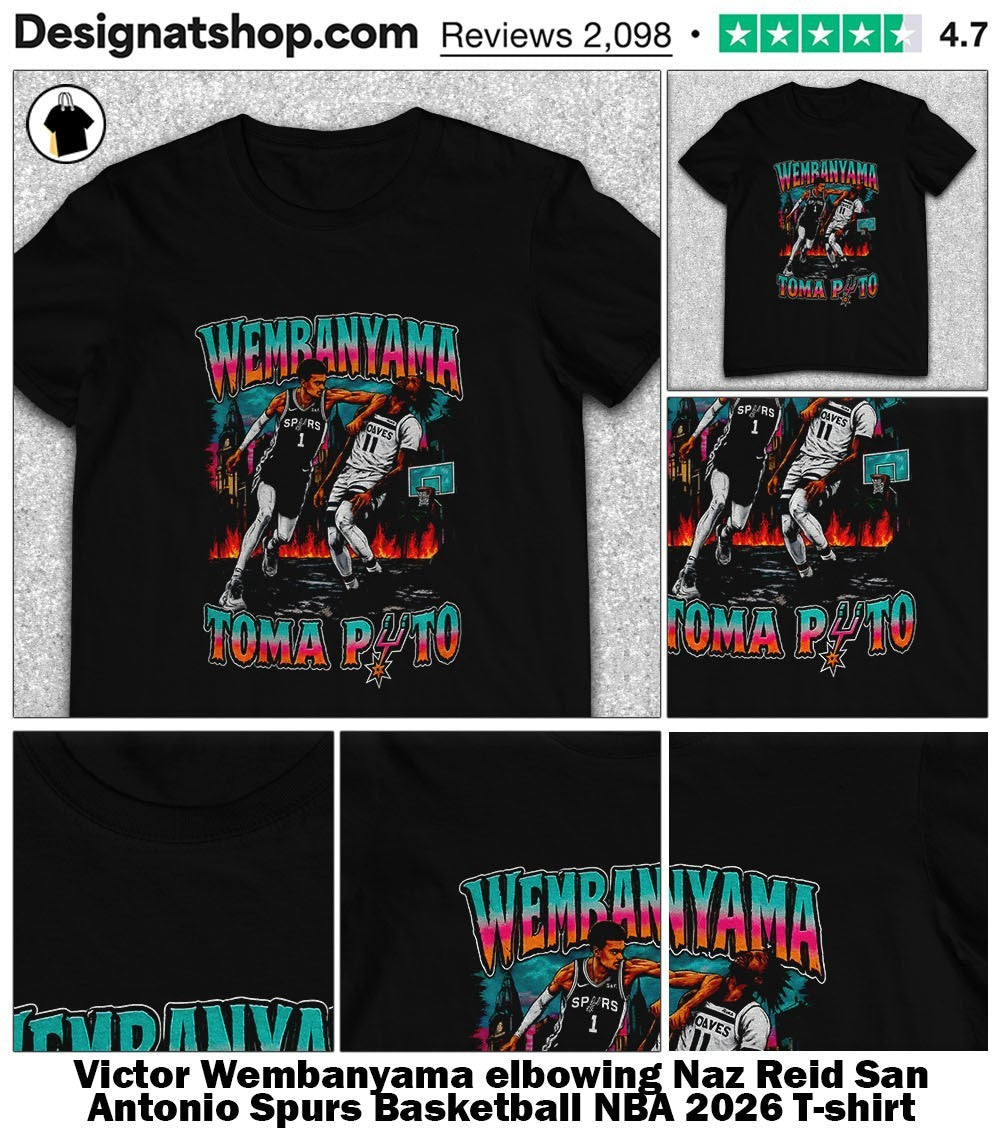 Victor Wembanyama elbowing Naz Reid San Antonio Spurs Basketball NBA 2026 shirt
