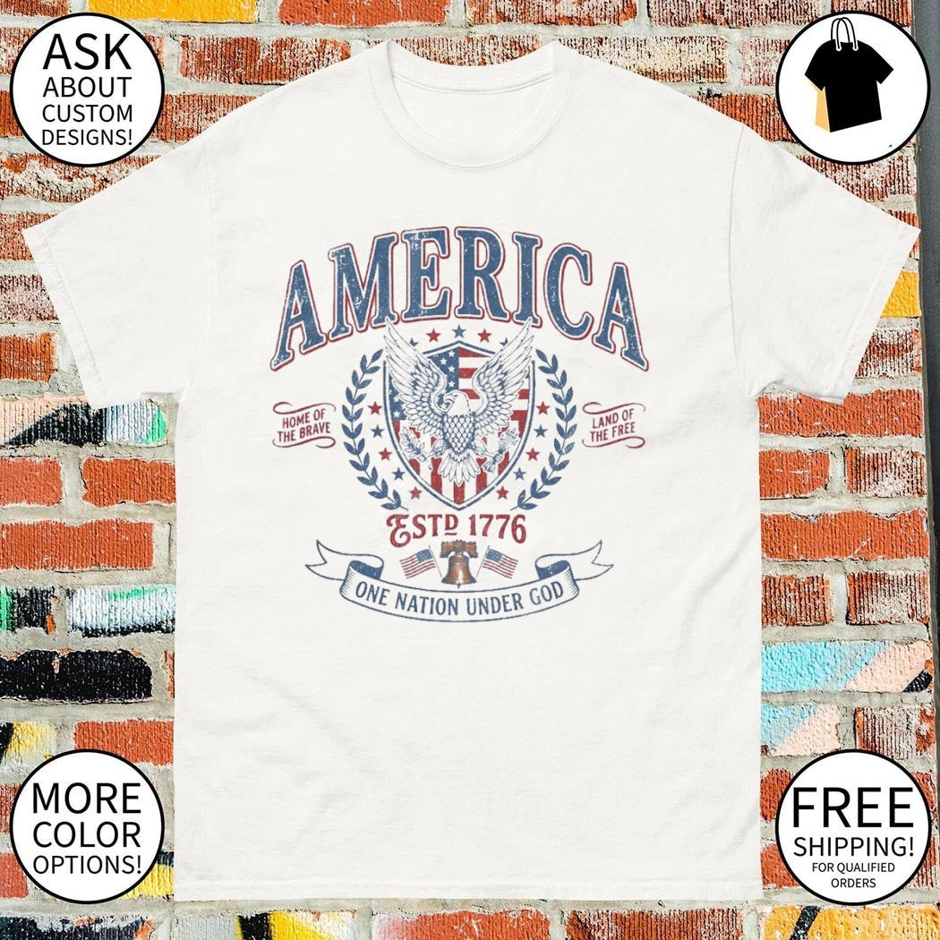 Vintage America est 1776 one nation under God home of brave land of the free shirt