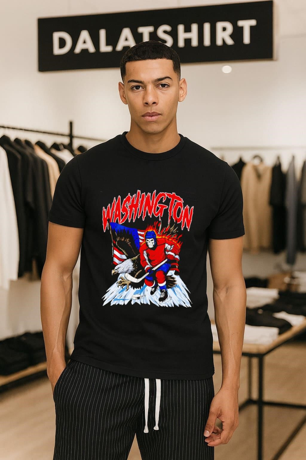 Washington Skeleton Hockey Player American Eagle Flag shirt