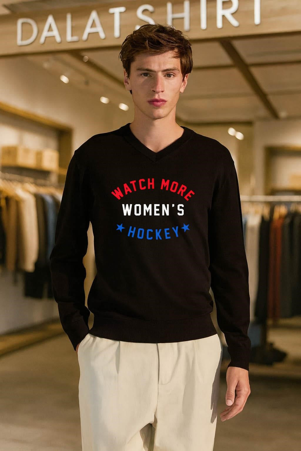 Watch more Women’s Hockey stars and stripes graphic shirt