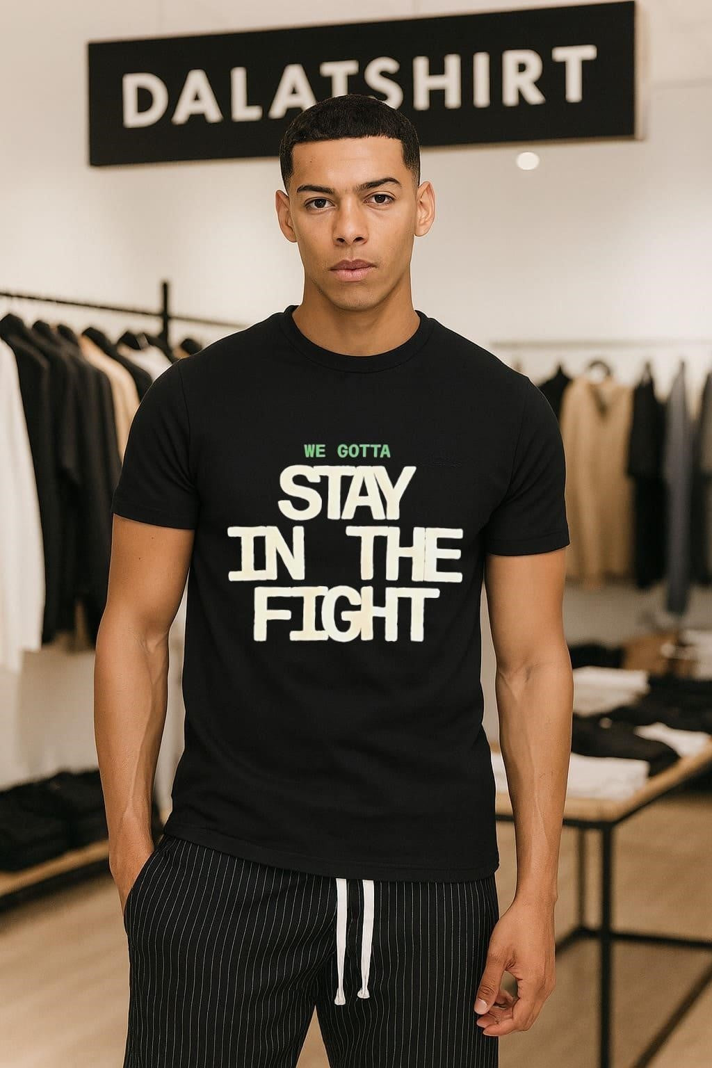 We Gotta Stay in the Fight White Block Lettering shirt