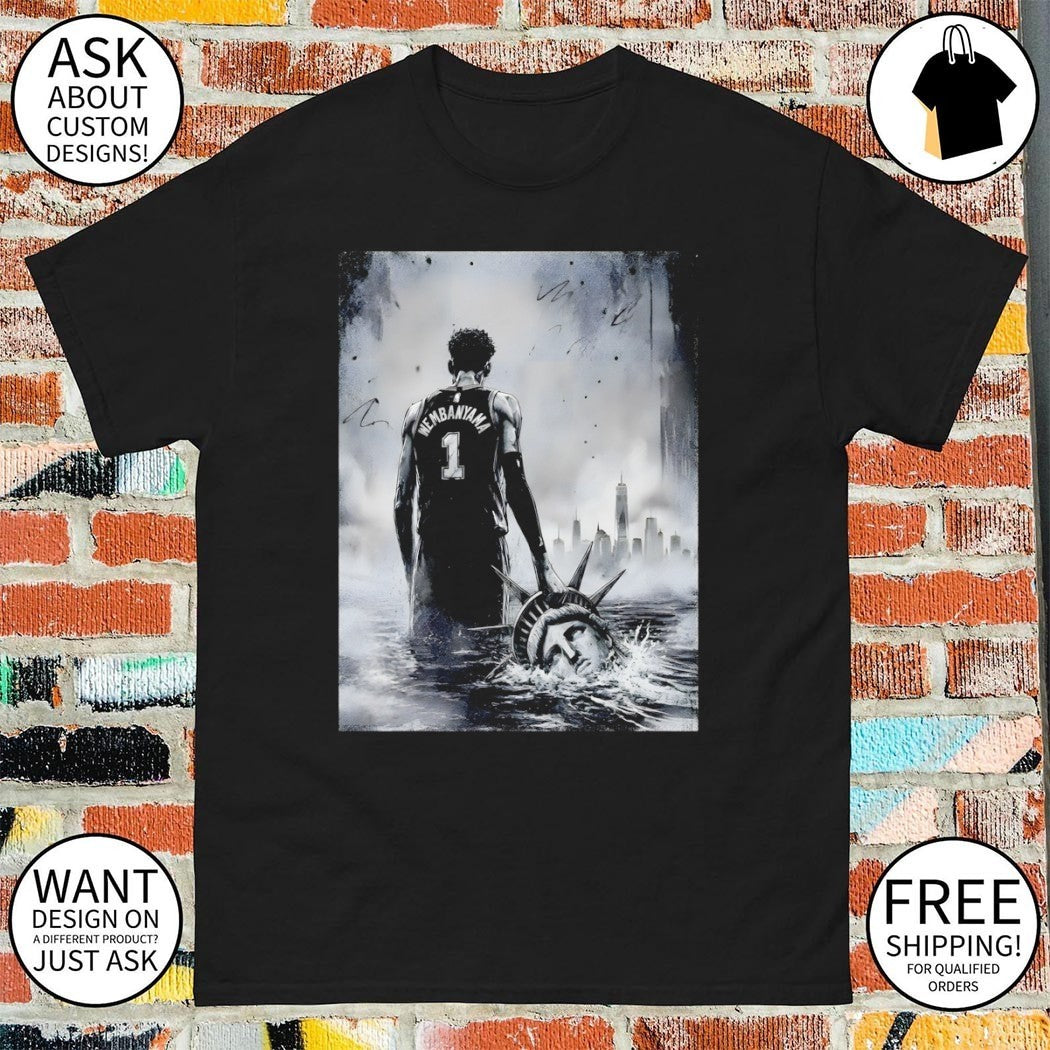 Wemby holding Statue of Liberty head San Antonio Spurs Basketball Player NBA 2026 shirt