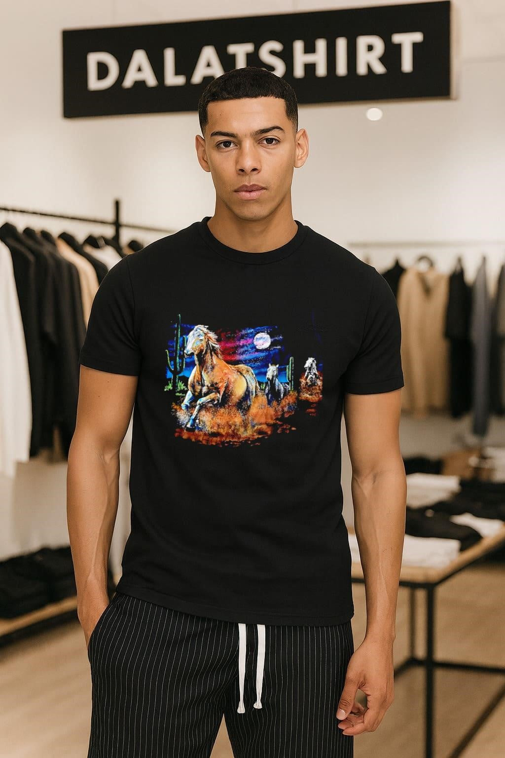 Wild Horses Galloping in Desert Night Landscape shirt