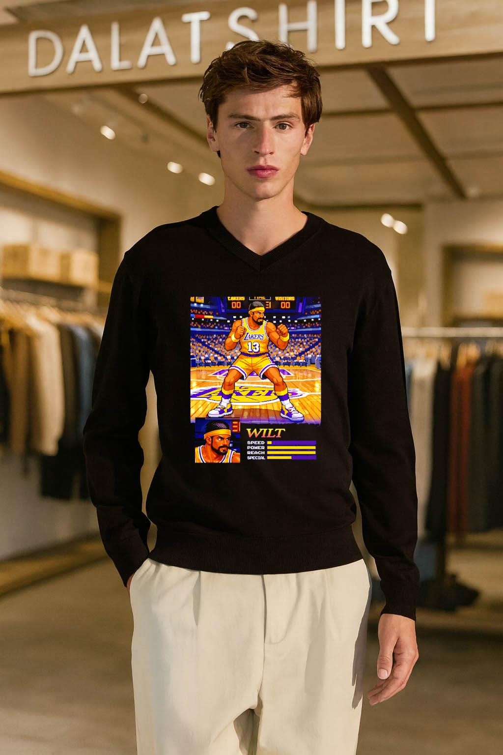 Wilt Chamberlain Los Angeles Lakers 13 retro pixel art game character shirt
