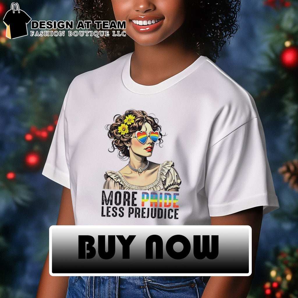 Woman with floral hair and heart glasses more pride less LGBT shirt