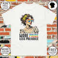 Woman with floral hair and heart glasses more pride less LGBT shirt