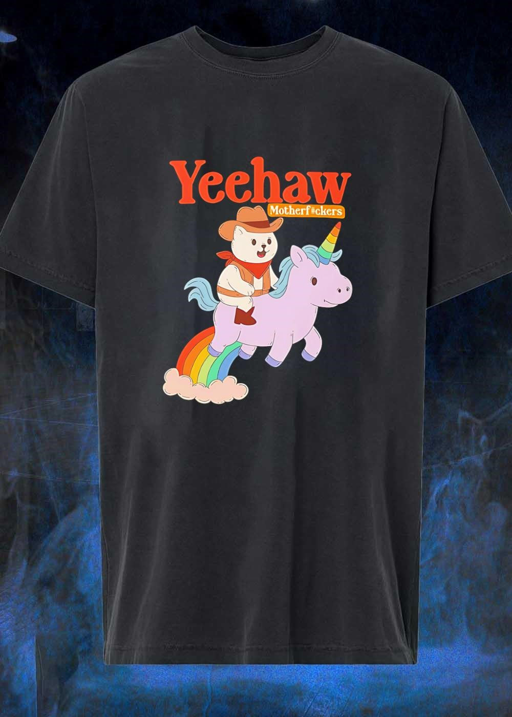 Yeehaw Motherfuckers Cat Riding Unicorn T-Shirt