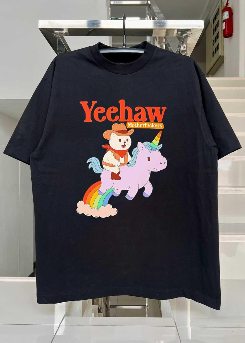Yeehaw Motherfuckers Cat Riding Unicorn T-Shirt