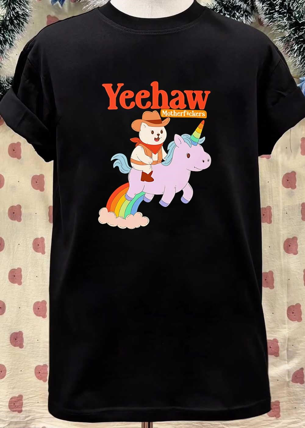 Yeehaw Motherfuckers Cat Riding Unicorn T-Shirt