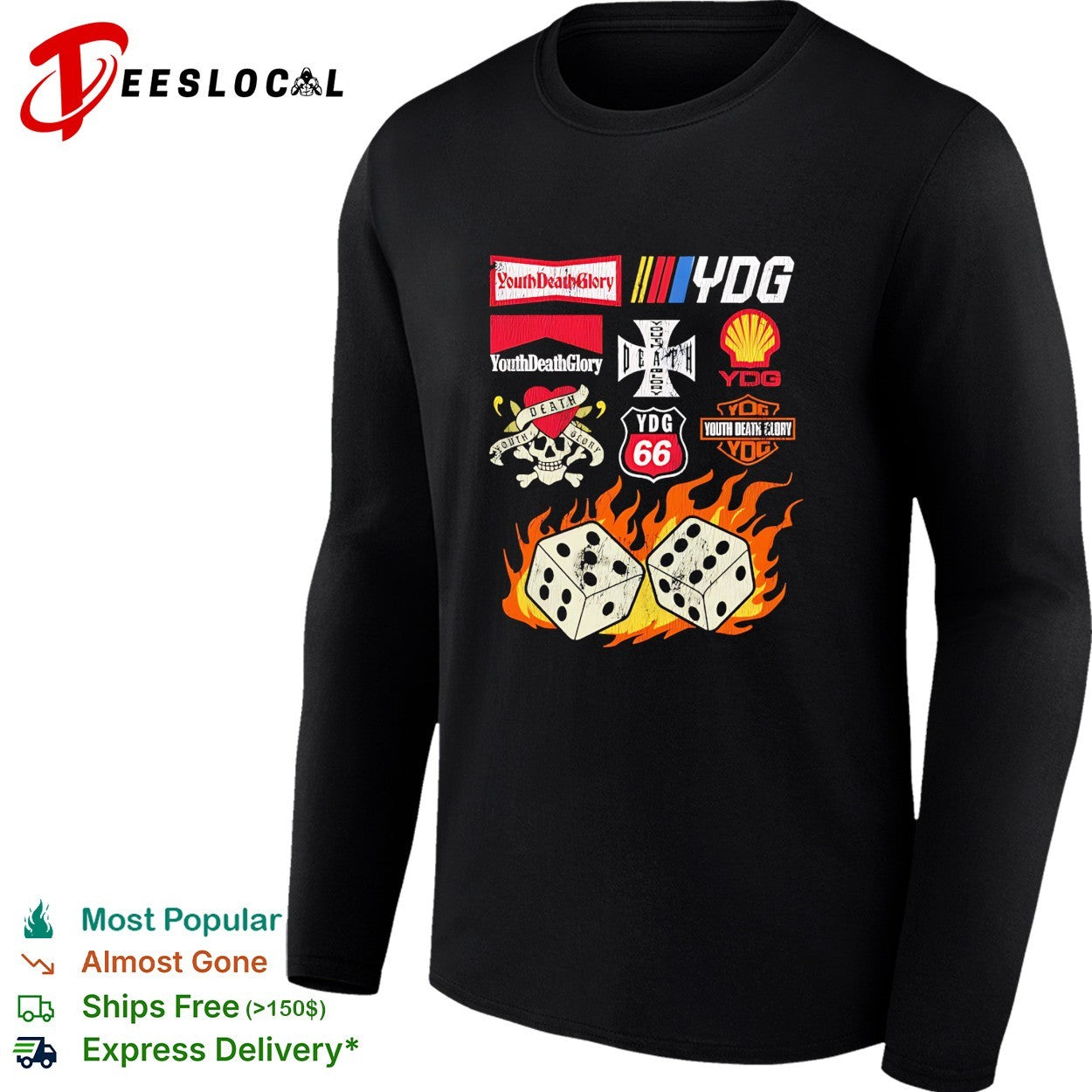Youth Death Glory YDG dice fire logo shirt