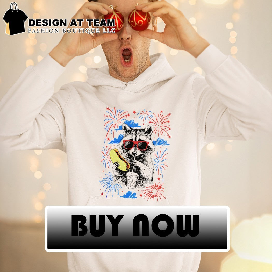 Raccoon with hot dog and drink firework 4th of July shirt