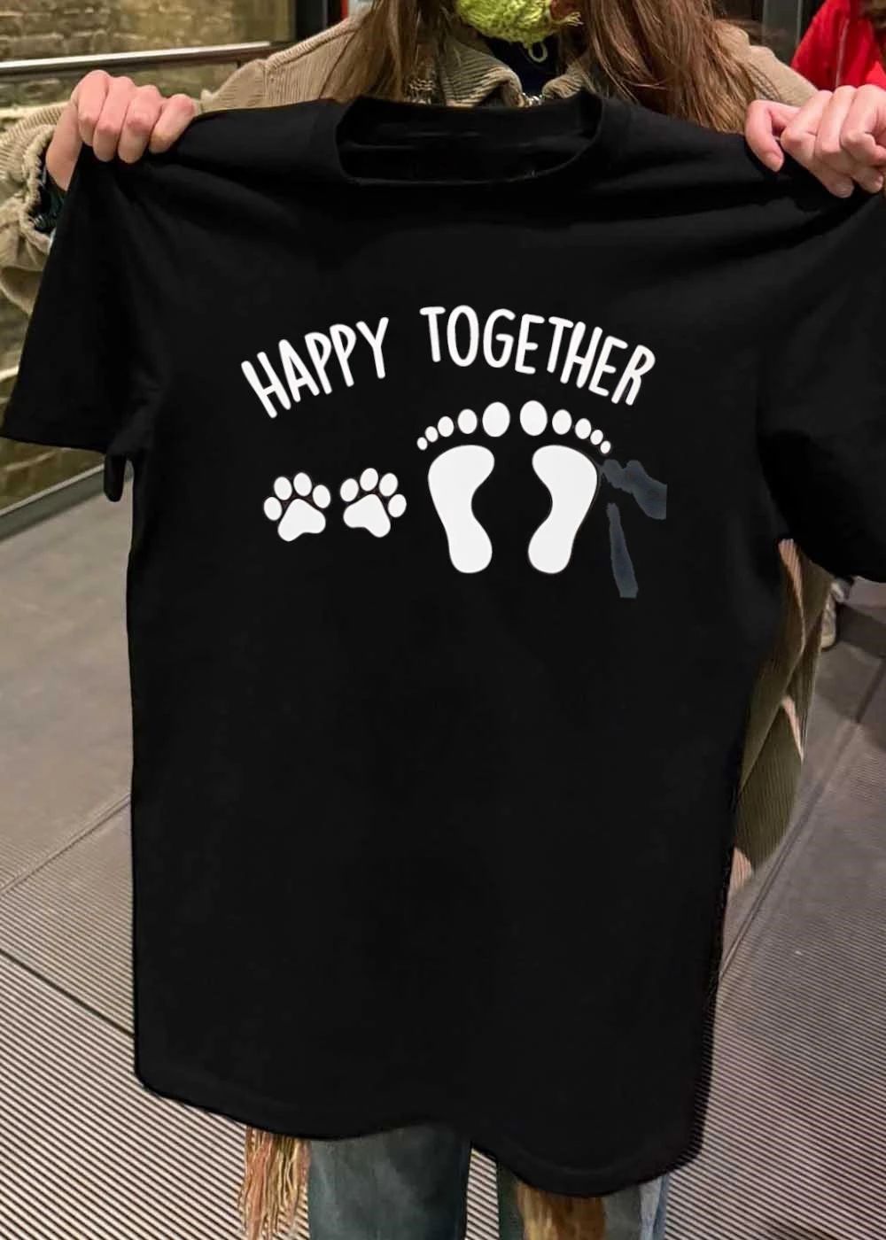 Family and Pets Happy Together Paw Prints and Baby Feet T-Shirt