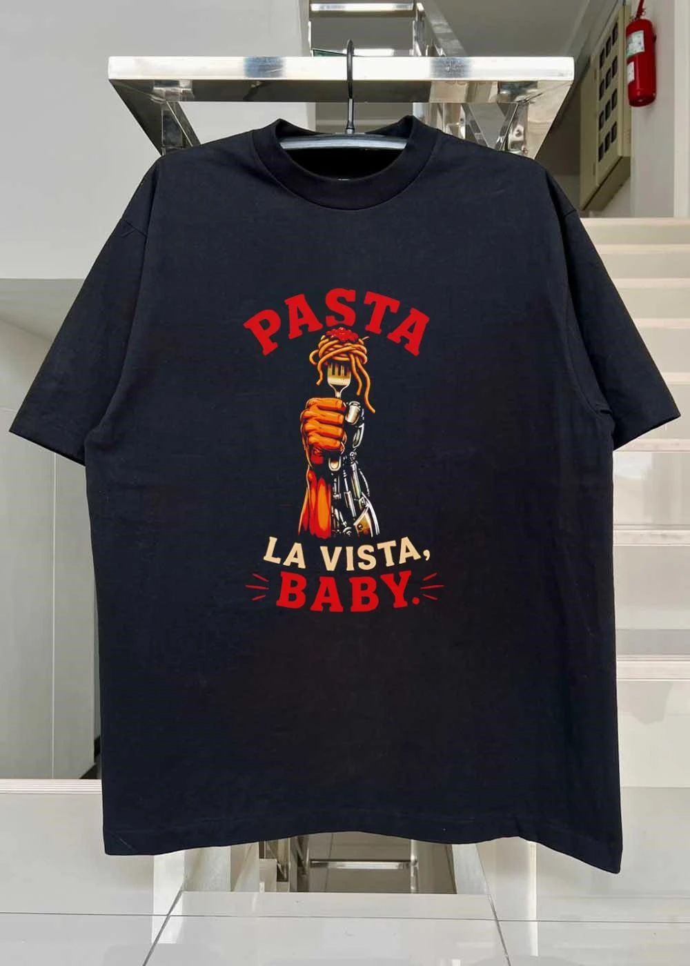 Pasta La Vista Baby Terminator Cyborg Hand Eating Spaghetti shirt