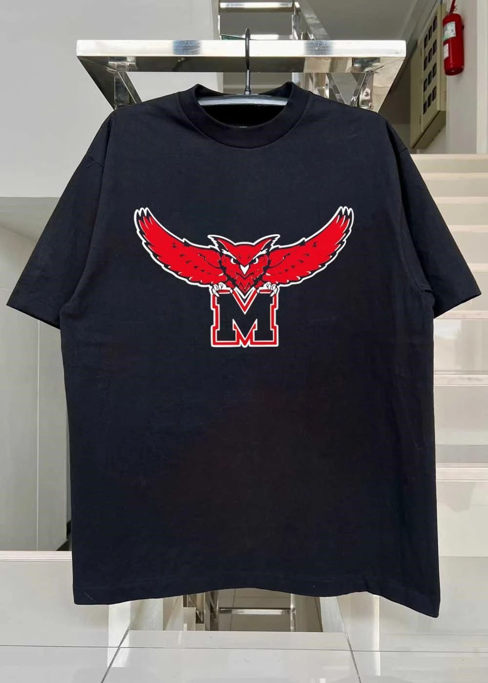 Mascot Apparel Red Owl Resting on M Logo Team Shirt