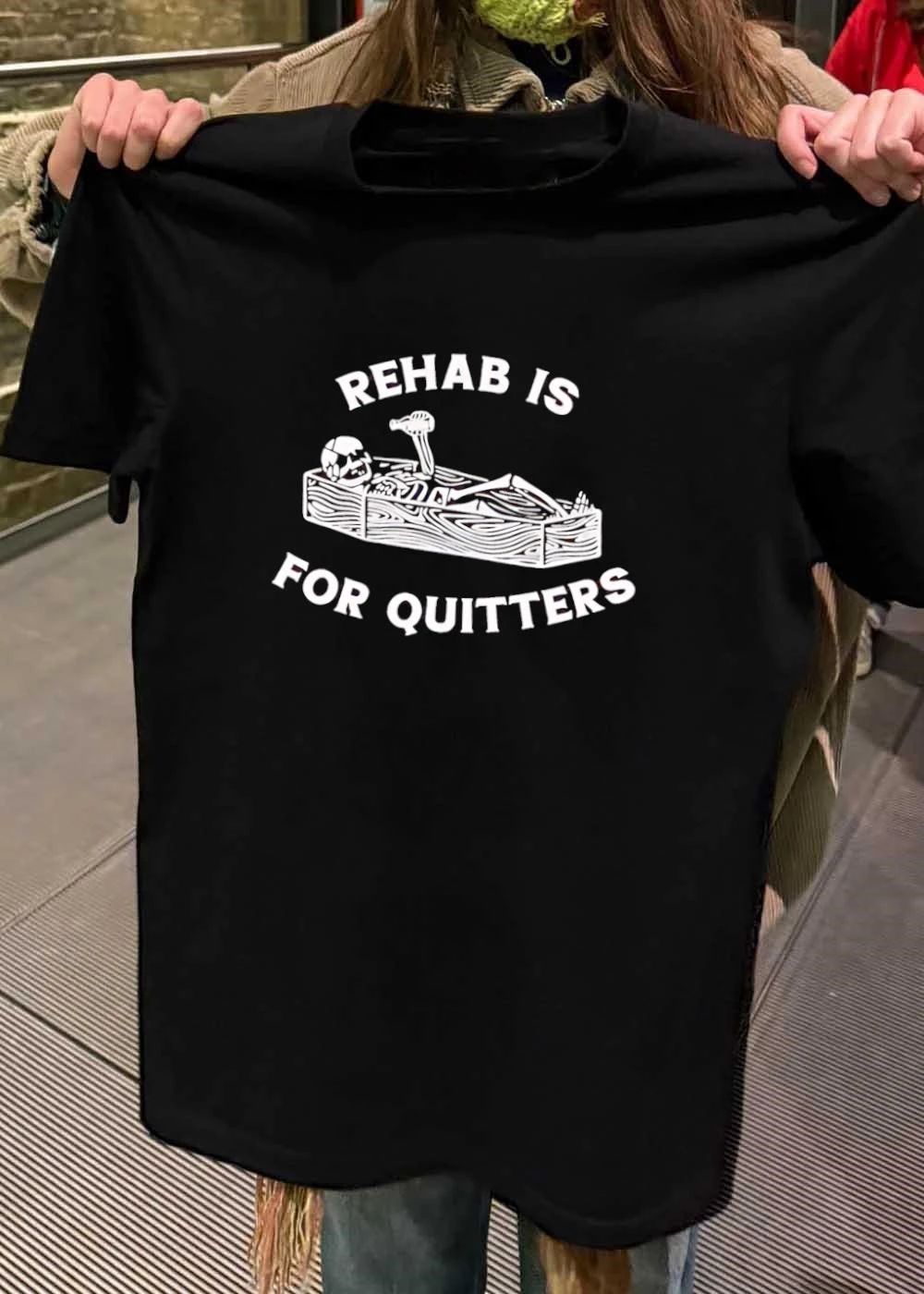 Skeleton Drinking In Coffin Rehab Is For Quitters T-Shirt