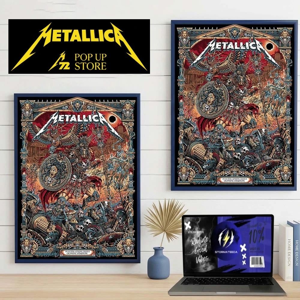 Metallica M72 Athens Pop UP Shop Limited Poster Edtion By Juan Ma Orzozco At Olympic Stadium In Athens Greece On May 9 2026 Home Decor Poster