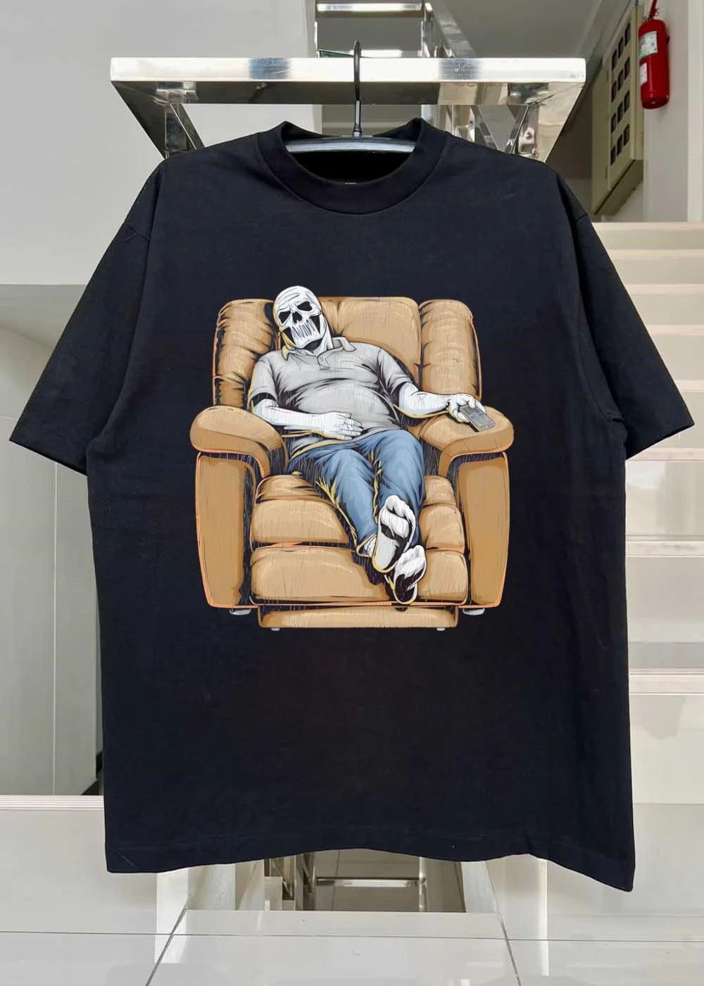 Dying to Relax Skeleton Resting in Recliner T-Shirt