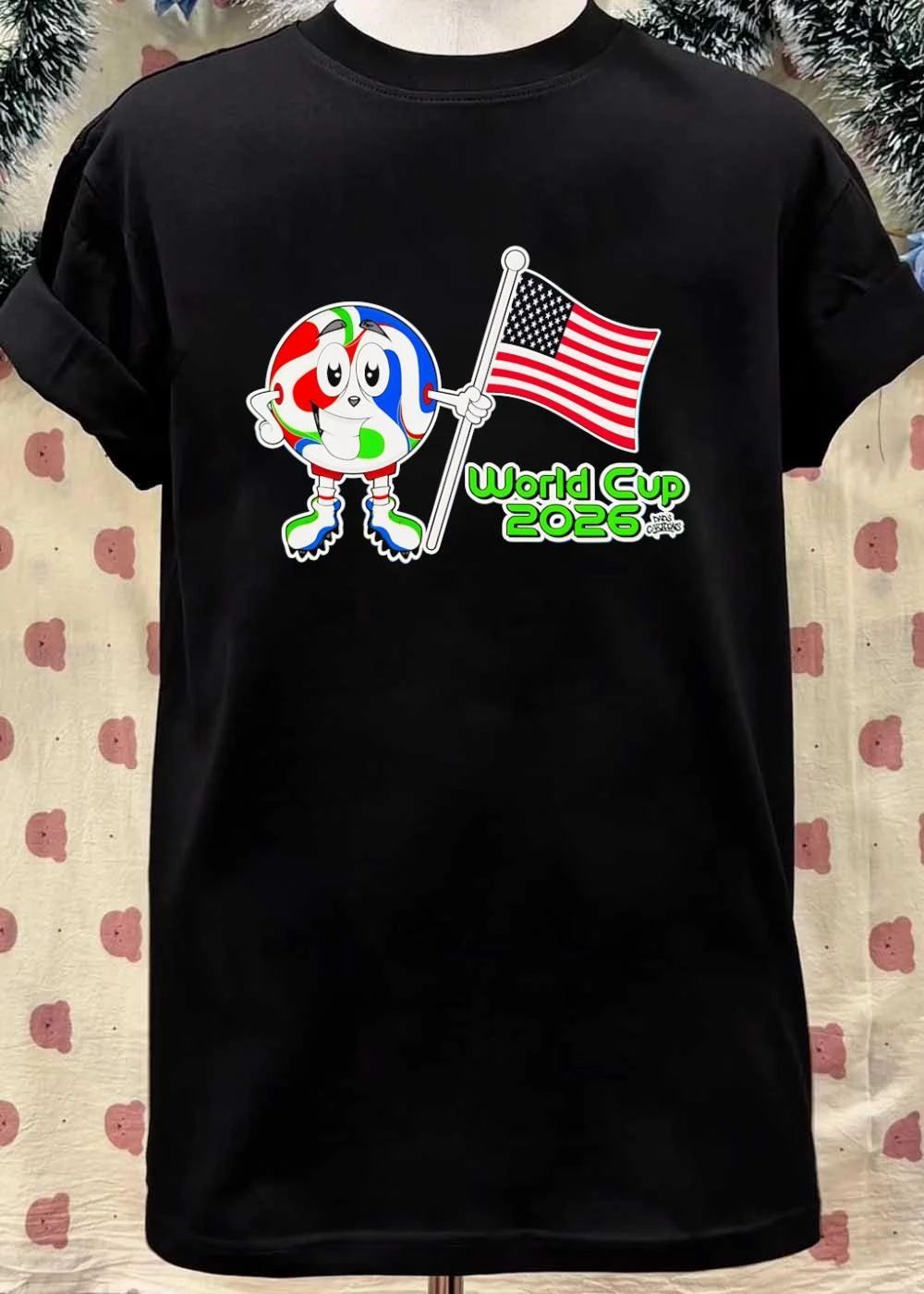 Dads Cartoons Soccer Ball Holding American Flag World Cup 2026 T-Shirt