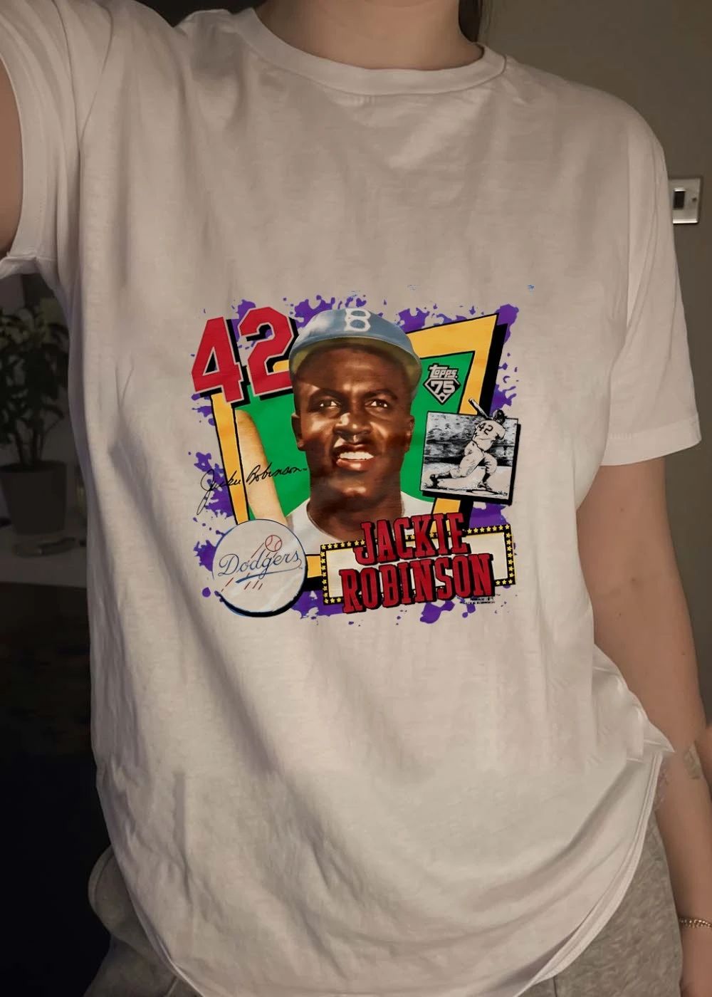 Jackie Robinson 42 Topps 75 Dodgers baseball player shirt