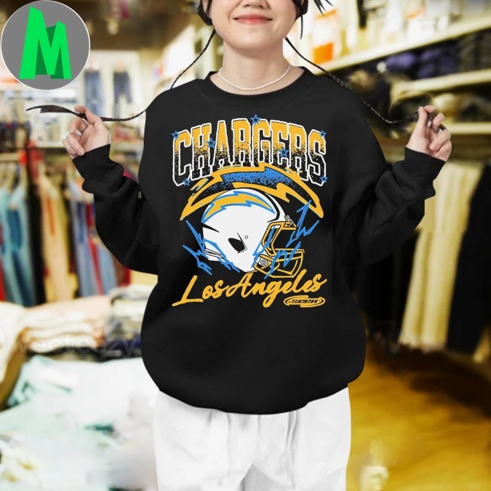 SEEN x Los Angeles Chargers Black Vintage Voltage Helmet T-Shirt