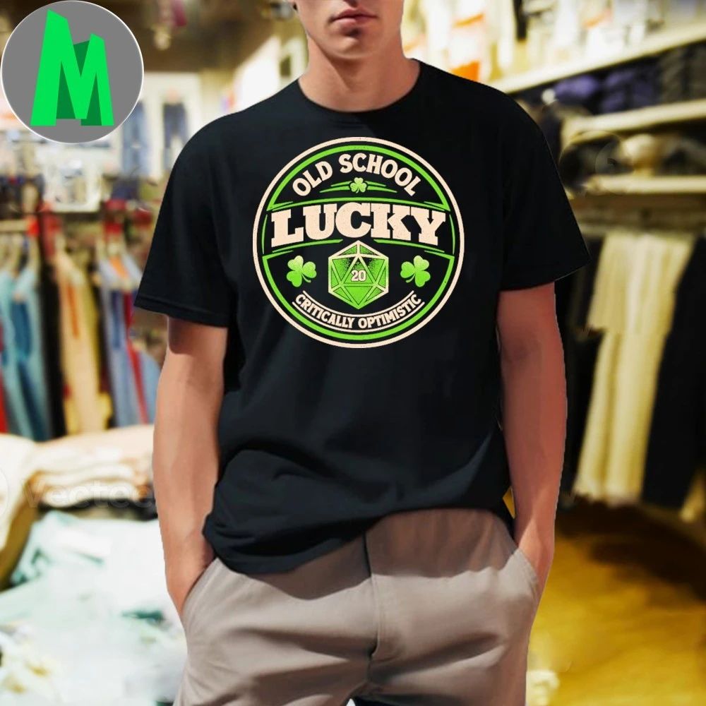 Old School Lucky D20 Gaming Badge Shirt