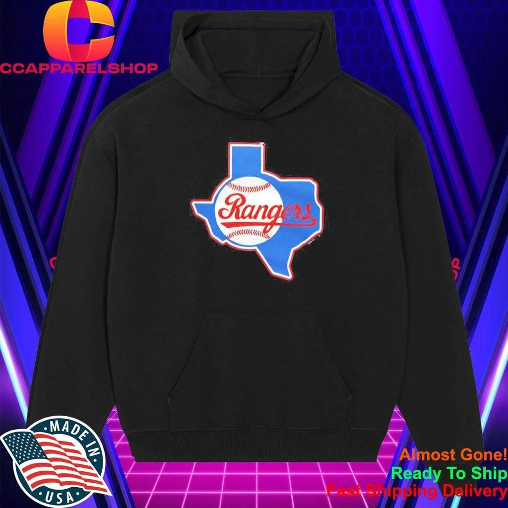 Texas Rangers Texas state outline baseball cursive script logo Shirt