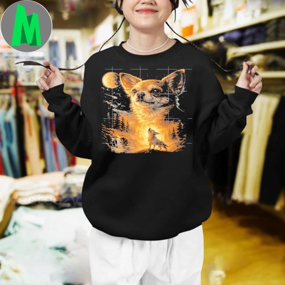 Original Chihuahua Howling To The Moon Vintage Funny Chihuahua Dog Shirt