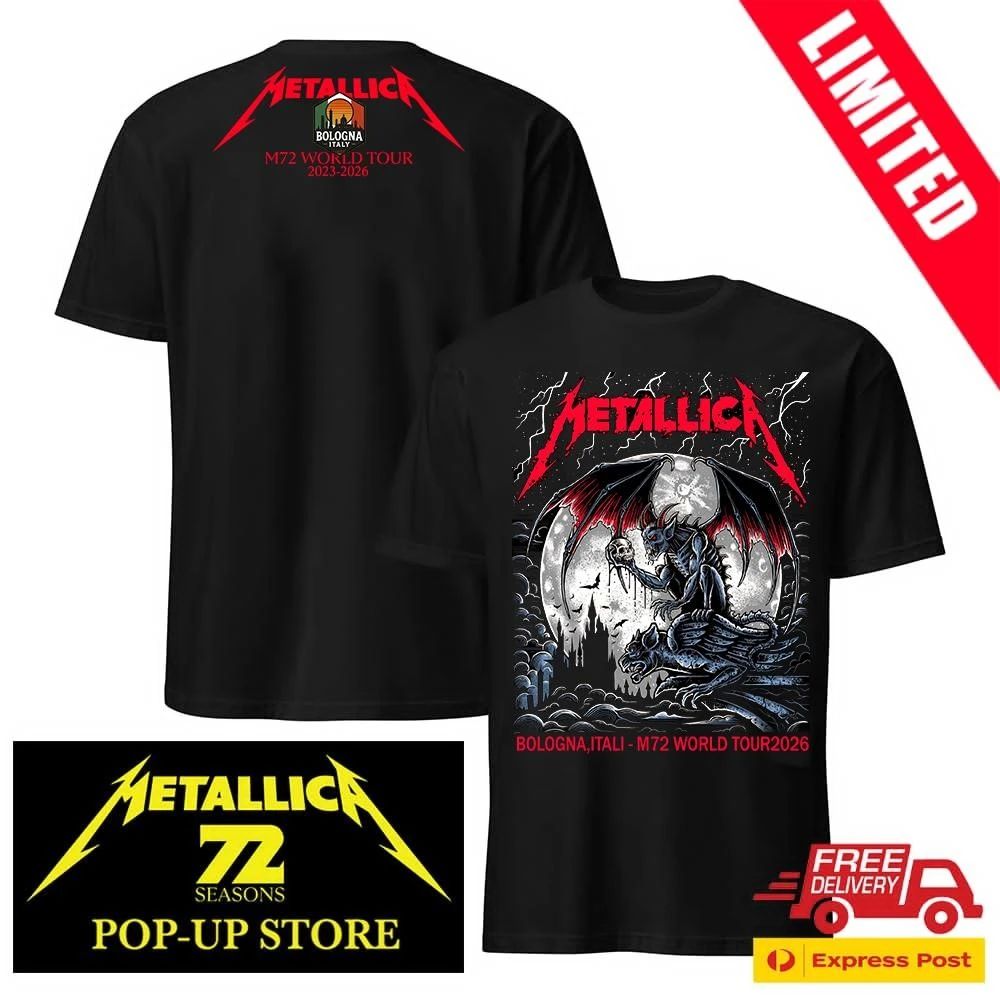 Metallica M72 World Tour Bologna 2026 Pop-Up Shop Two Sided Concert Tee