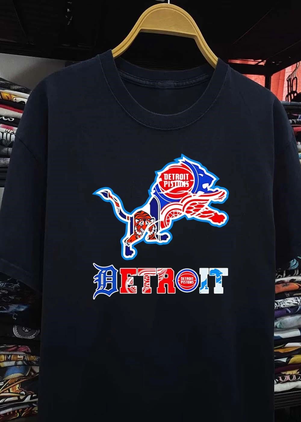 Detroit Sports Mashup Featuring Pistons Lions Tigers and Red Wings T-Shirt