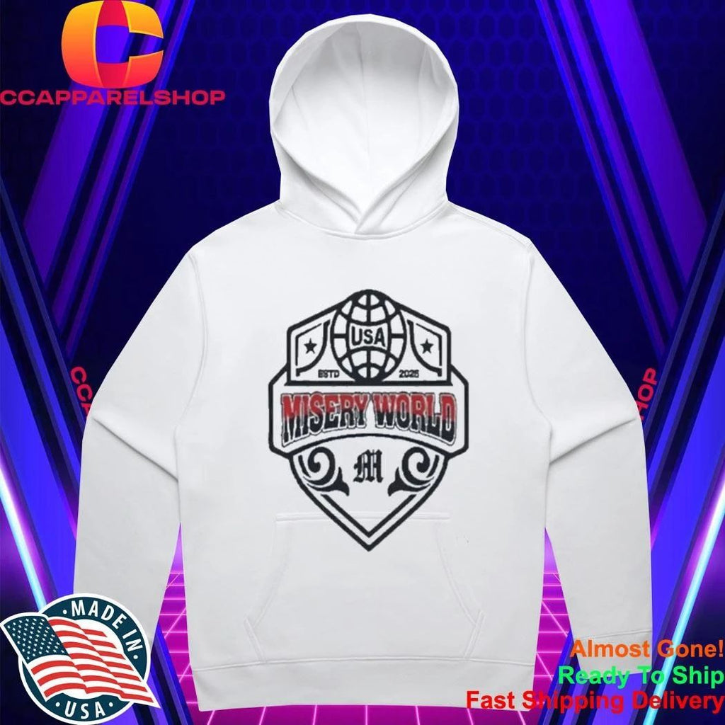 Misery World USA ESTD 2026 Shield Logo Athletic Global Tour Shirt