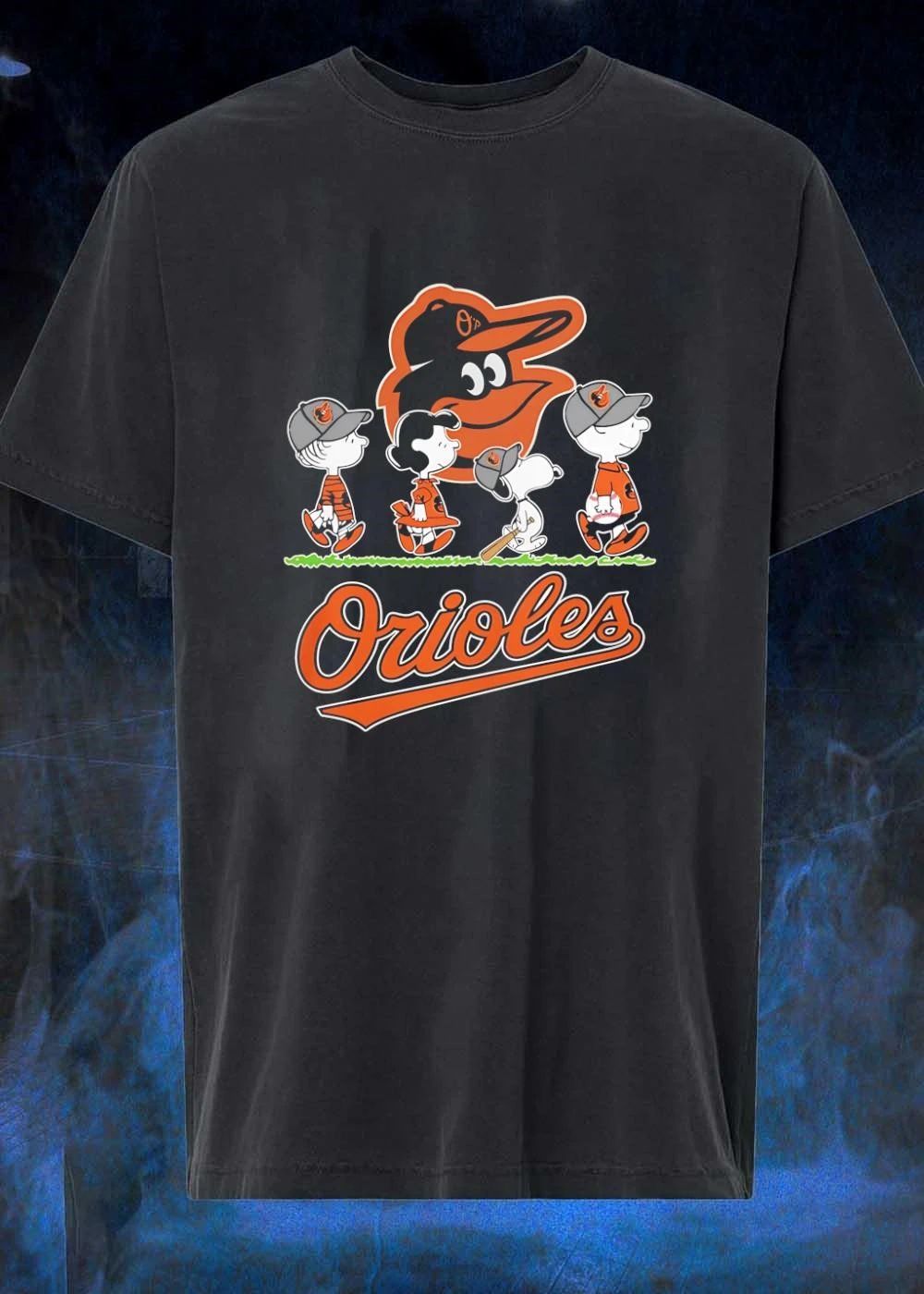 Peanuts Gang Walking with Baseball Gear Orioles T-Shirt