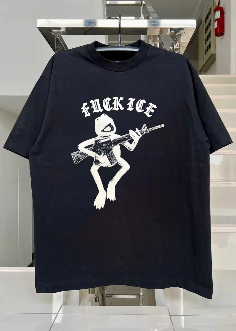 Froggy Protest Kermit Armed with Rifle Fuck ICE Shirt