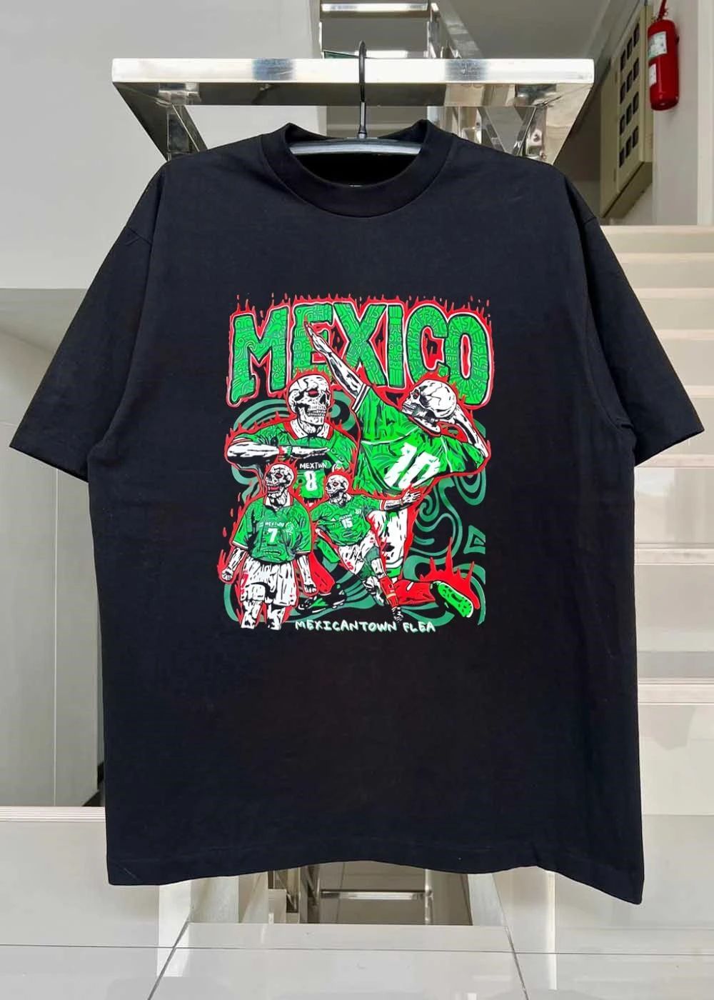 Mexicantown Flea Skeletons Playing Soccer Mexico 8 10 7 15 Mextwn T-Shirt