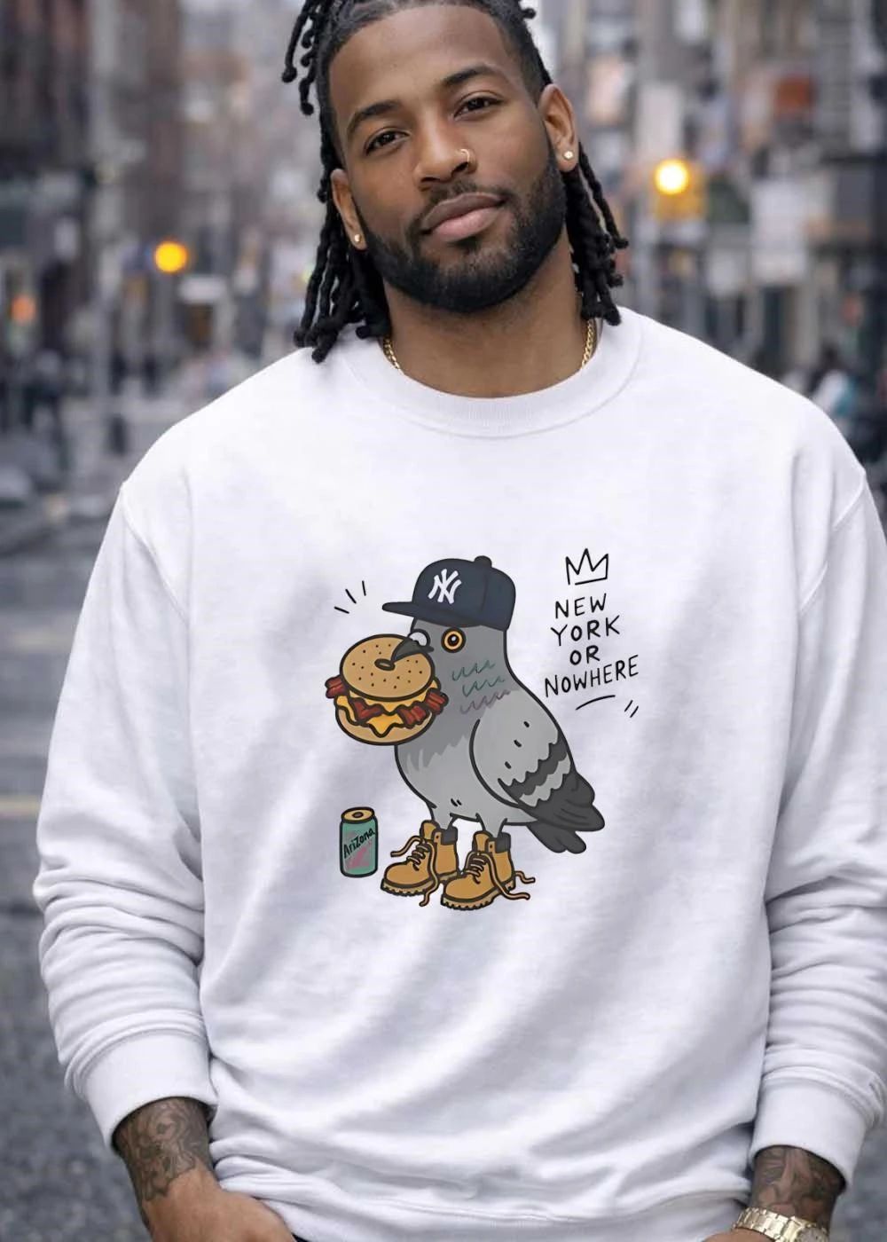 New York or Nowhere Pigeon with Bagel and Arizona Iced Tea Apparel T-Shirt