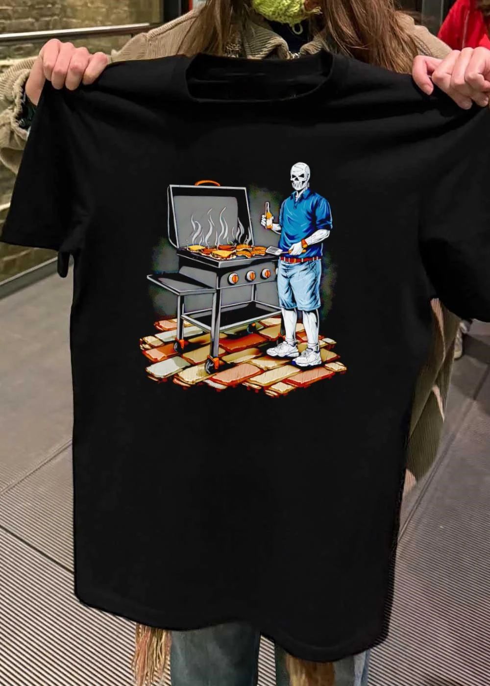 DADBBQ Grilling Skeleton With Beer and Burgers T-Shirt