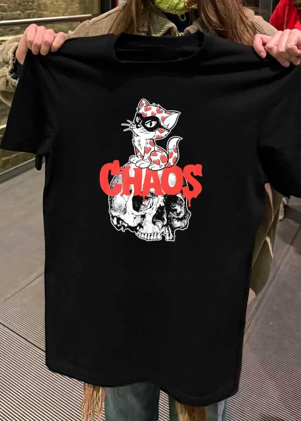 Chaos Cat Heart Skull Graphic T-Shirt